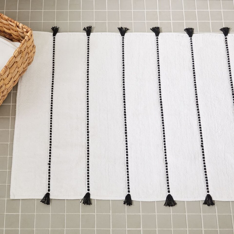 Organic Tassel Stripe Bath Mat West Elm UK